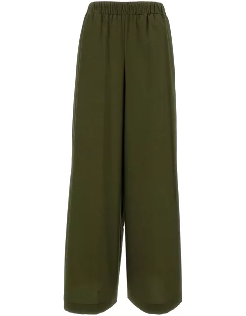 Federica Tosi Green Elastic High-waisted Pants In Stretch Cotton Woman
