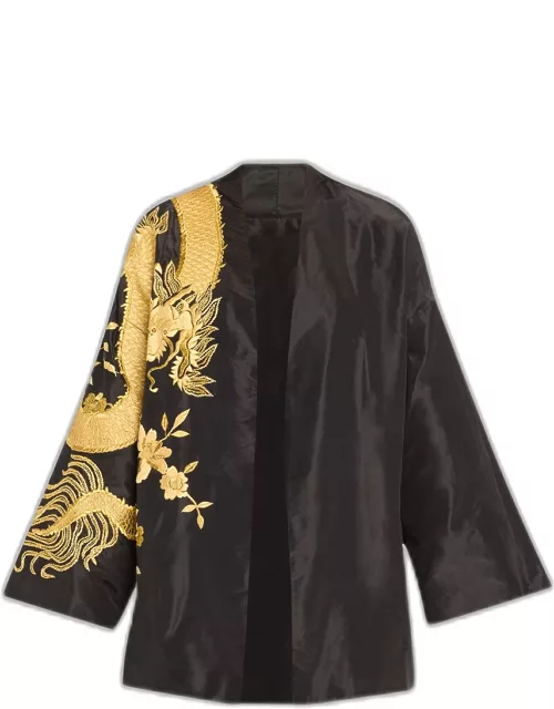 Dragon-Embroidered Silk Kimono Jacket