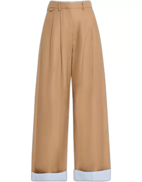 Tailored Wide-Leg Trousers with Foldover Cuff