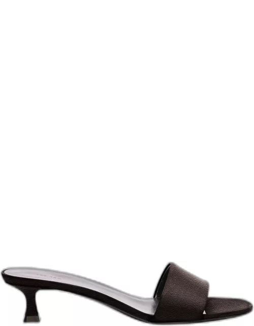 Leather Kitten-Heel Slide Sandal