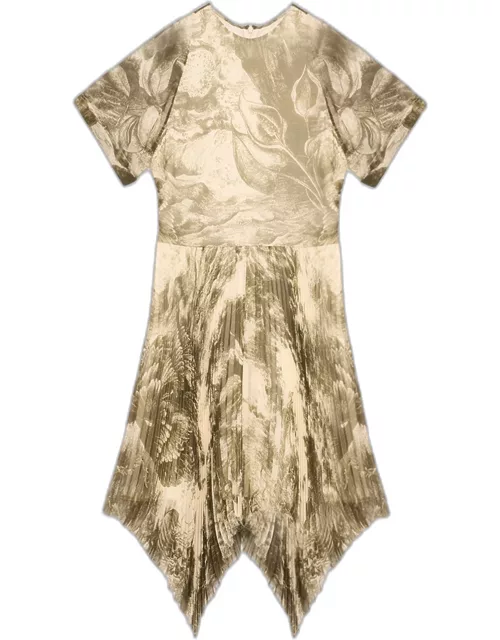 Oceanscape Printed Pleated Asymmetric Dres