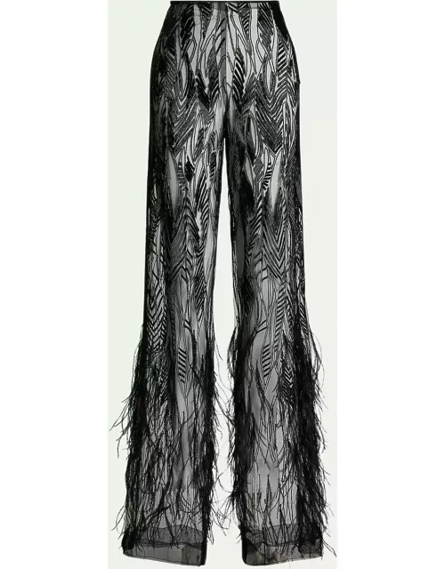 Bradlee Beaded Feathered Tulle Pant