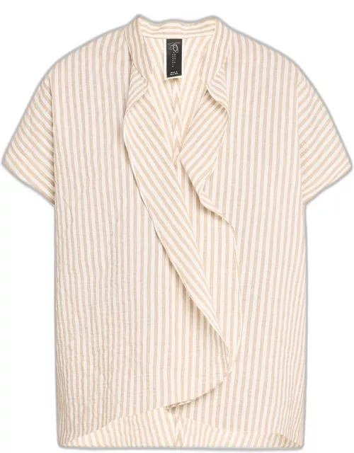 Fin Striped Ruffle Neckline Shirt