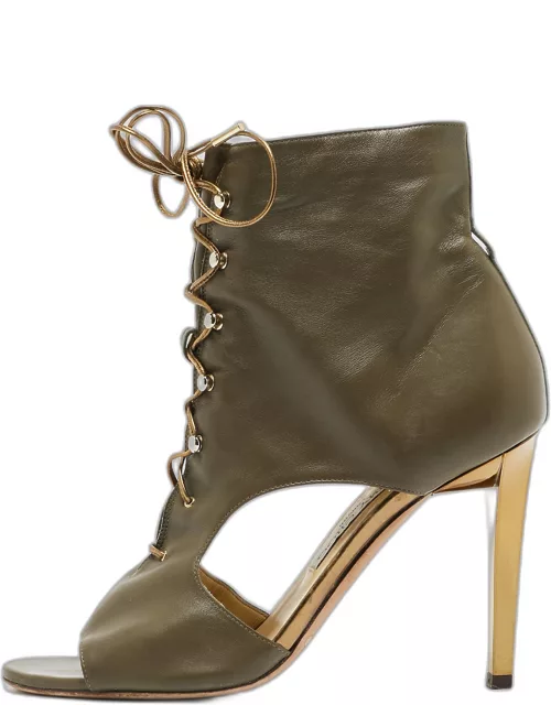 Jimmy Choo Green Leather Lace Up Ankle Boot
