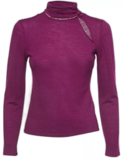 Emporio Armani Burgundy Wool Knit Cut-Out Detail Top