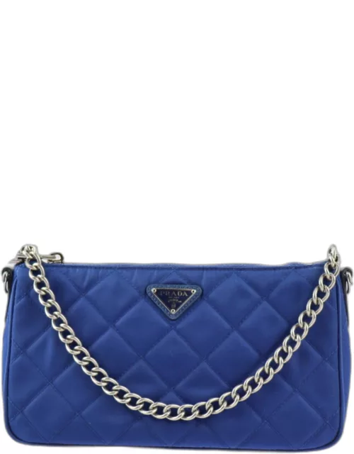 Prada Blue Nylon and Leather Triangle Crossbody Bag