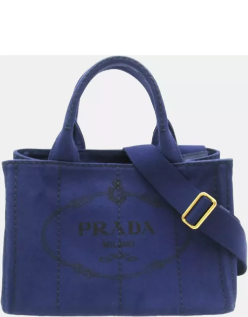 Prada Blue Canvas Canapa Logo Tote Bag