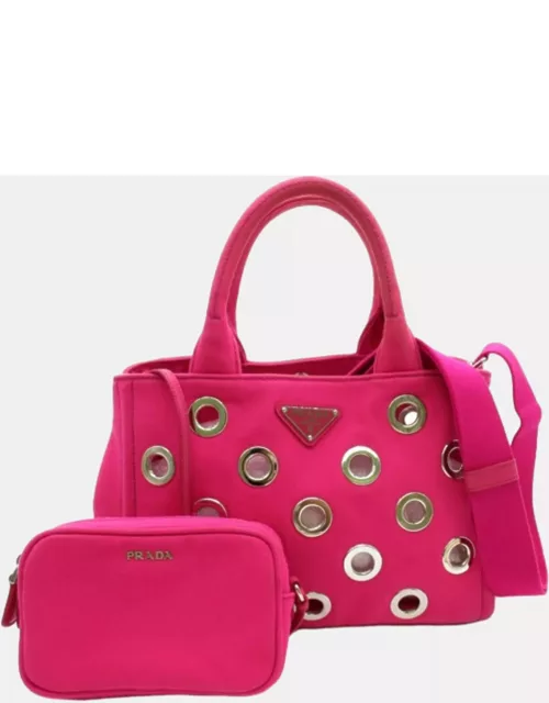 Prada Pink Canvas Small Canapa Grommet Tote Bag