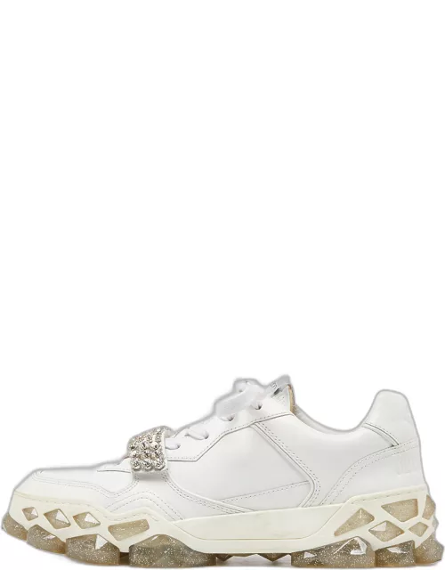 Jimmy Choo White Leather Diamond Crystal Embellished Sneaker