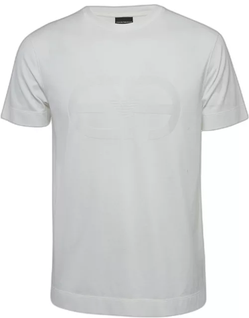 Emporio Armani White r-EAcreate Logo Intarsia Cotton Crew Neck T-Shirt