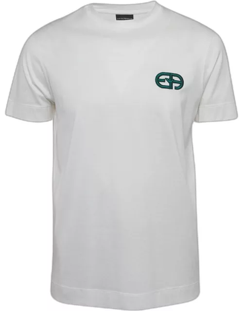 Emporio Armani White r-EAcreate Embroidery Tencel Crew Neck T-Shirt