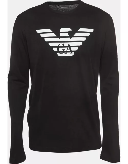 Emporio Armani Black Logo Print Pima Cotton Long Sleeve T-Shirt
