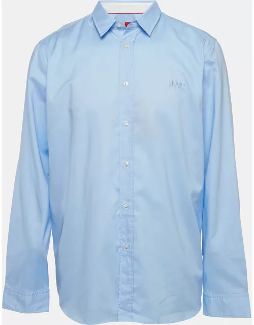 Hugo Boss Blue Logo Embroidered Cotton Long Sleeve Shirt