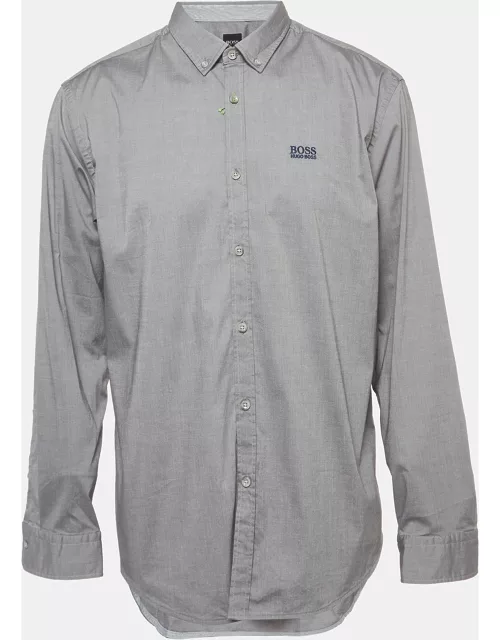 Boss By Hugo Boss Grey Logo Embroidered Cotton Long Sleeve Shirt