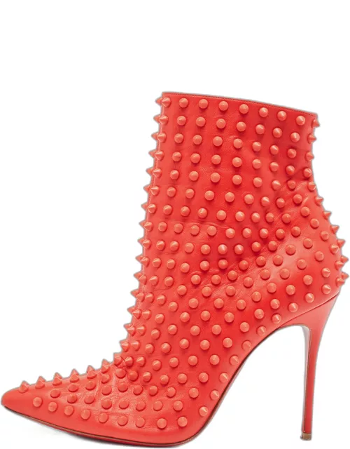 Christian Louboutin Red Leather Studded Ankle Boot