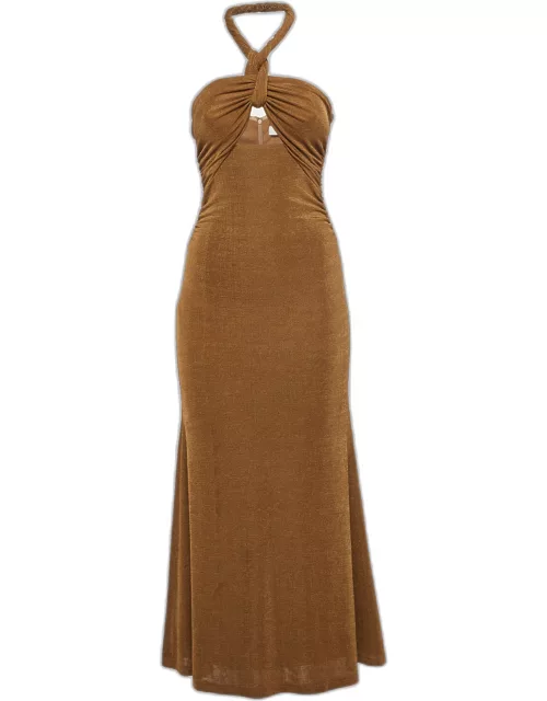 Misha Yellow Jersey Cut-Out Detail Ruched Maxi Dress