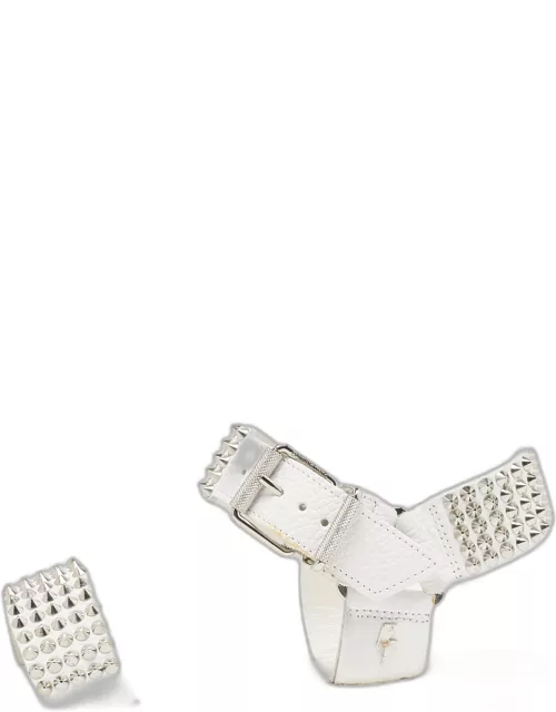 Zadig and Voltaire White Leather Spiked Ankle Strap Flat Sandal