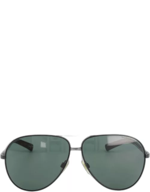 Ralph Lauren Black Aviator Sunglasses with Brown Wood Detai