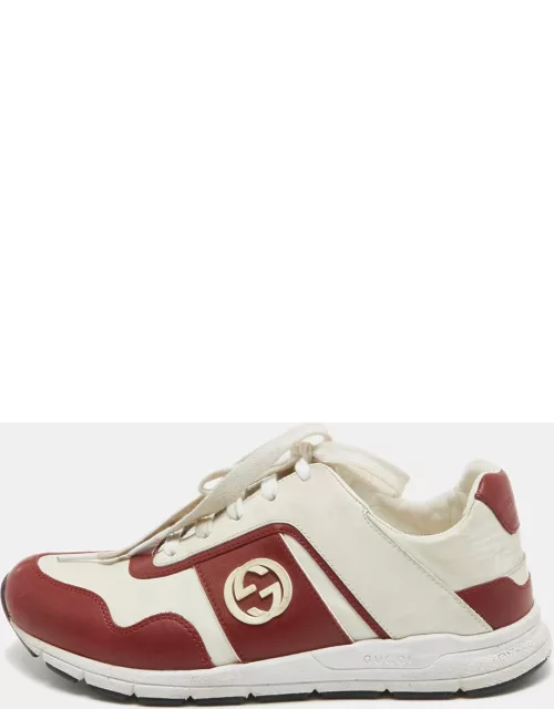 Gucci Dark Red/White Leather Interlocking G Low Top Sneaker