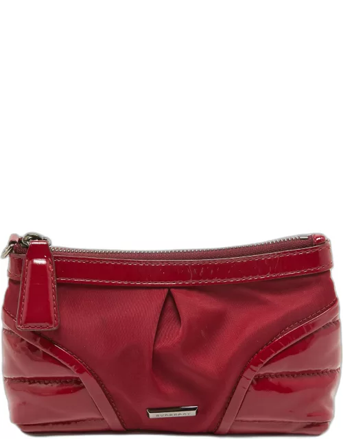 Burberry Burgundy Patent Leather and Nylon Westchester Clutch