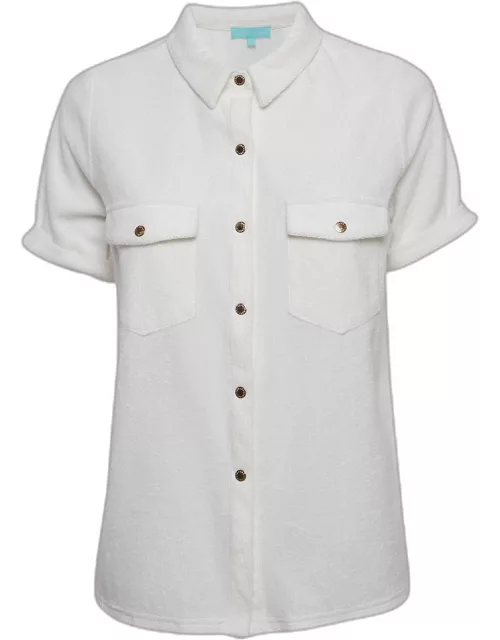 Melissa Odabash White Cotton Terry Button Front Tori Shirt