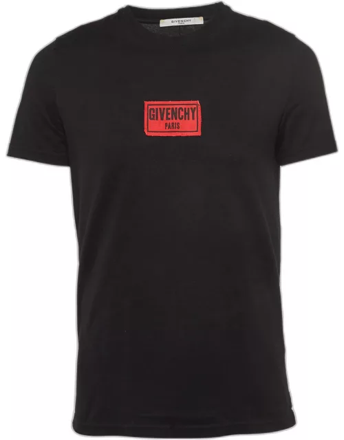 Givenchy Black Logo Applique Distressed Cotton Crew Neck T-Shirt