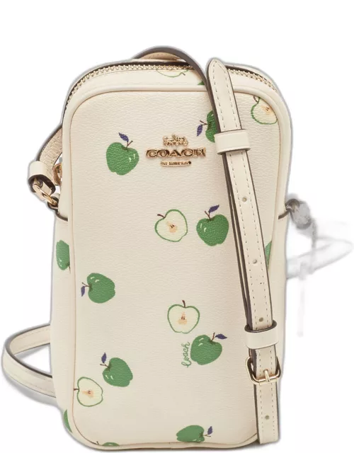 Coach Off White/Green Apple Print Coated Canvas North/South Crossbody Bag