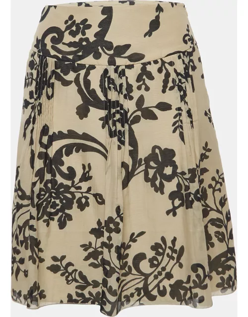 Valentino Vintage Beige Print Cotton and Silk Pleated Mini Skirt