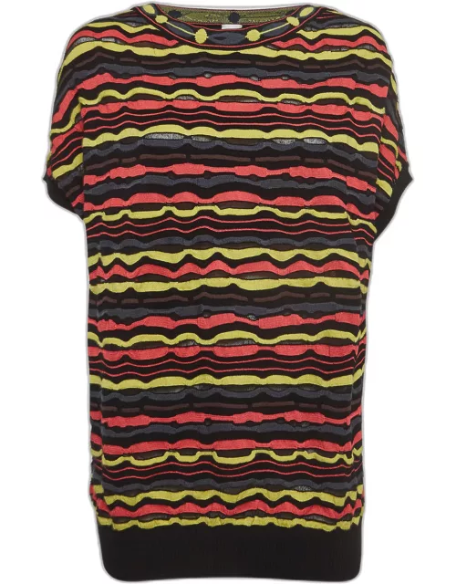 M Missoni Multicolor Patterned Knit Short Sleeve Sweater Top