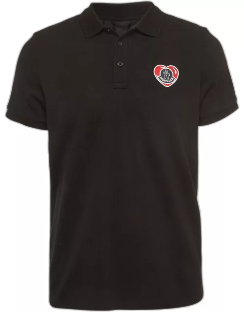 Moncler Black Cotton Logo-Patch Detail T-Shirt