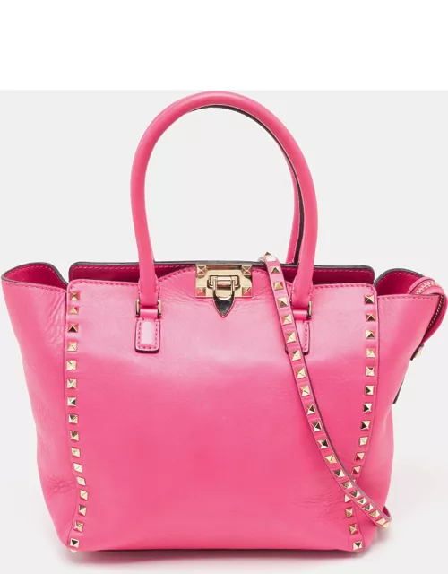 Valentino Hot Pink Leather Small Rockstud Trapeze Tote