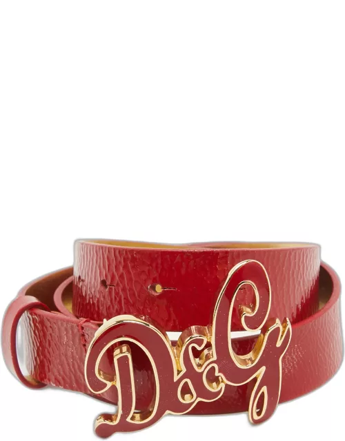 D & G Red Patent Leather Logo Buckle Belt 80 C