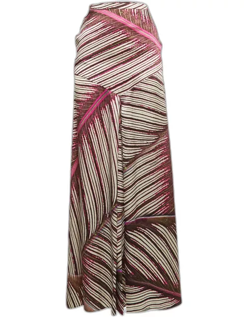 Roberto Cavalli Pink Printed Satin Silk Flared Maxi Skirt