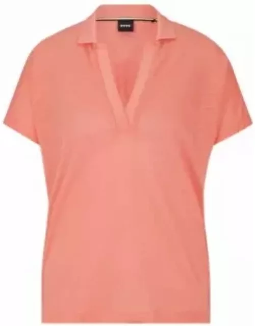 Linen-blend top with Johnny collar- Light Purple Women's Casual Top