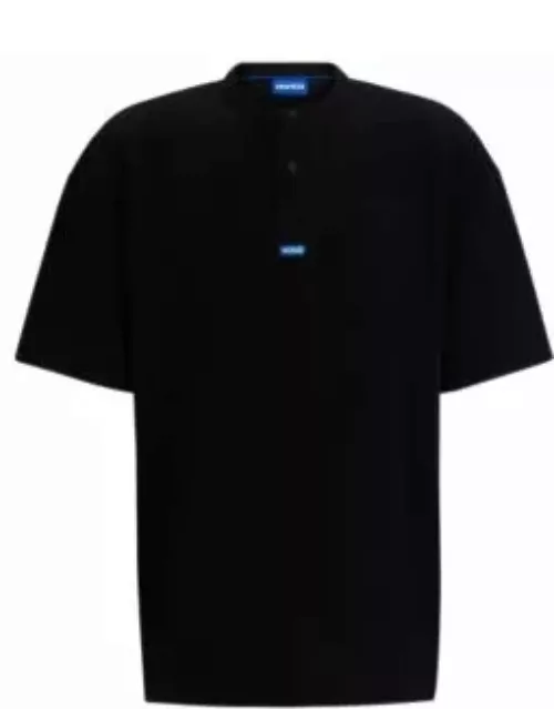 Loose-fit T-shirt with Henley neckline- Black Men's T-Shirt