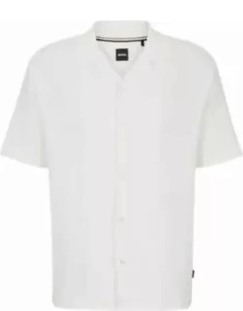Regular-fit shirt in cotton boucl with ribbed collar- White Men's Polo Shirt