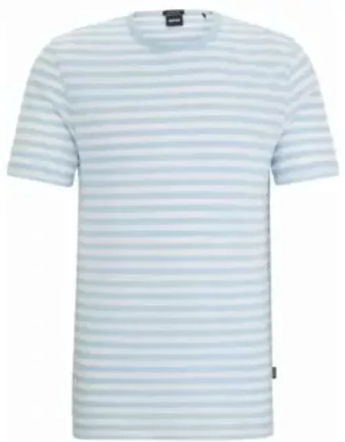 Horizontal-stripe T-shirt in cotton and linen- Light Blue Men's T-Shirt