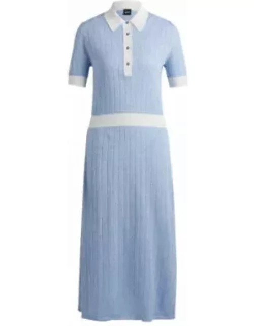 Linen-blend dress with button placket- Patterned Women's Knitted Dresse