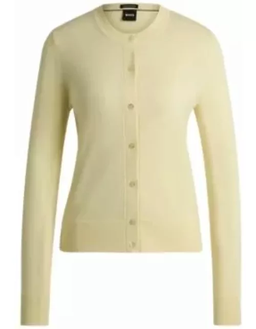 Crew-neck cardigan in Merino wool- Light Yellow Women's Cardigan