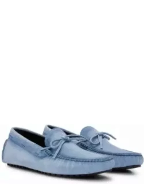 Suede moccasins with buckled upper strap- Light Blue Men's Casual Shoe