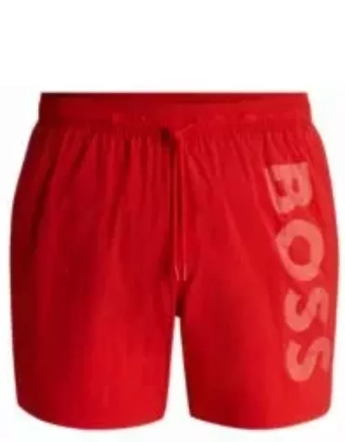 Vertical-logo-print swim shorts in quick-dry poplin- Red Men's Swim Short