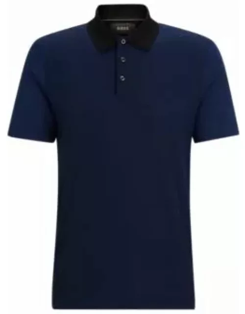 Regular-fit polo shirt in cotton and silk- Light Blue Men's Polo Shirt