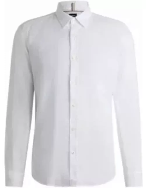 Slim-fit shirt in stretch-linen chambray- White Men's Casual Shirt