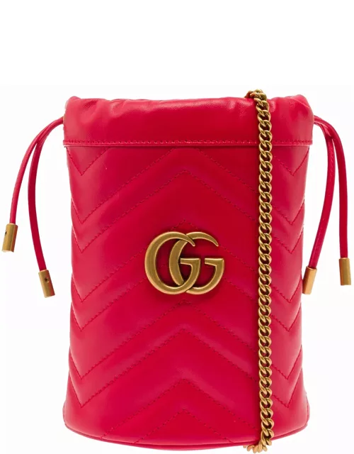 Gucci gg Marmont Mini Red Bucket Hat With Double G In Matelass Eather Woman