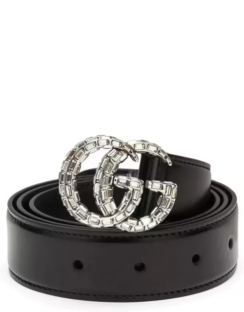 Gucci Black Belt With Double Gg Buckle With Crystal