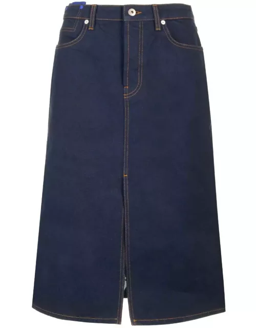 Burberry Japanese Front-slit Denim Midi Skirt
