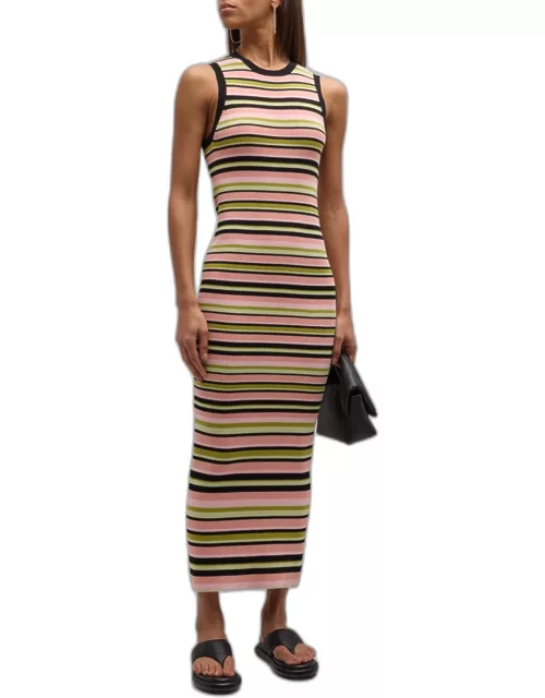 Multi-Yarn Stripe Sleeveless Midi Dres