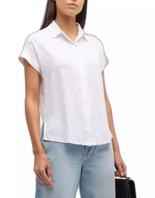 Stretch Linen Short-Sleeve Shirt with Rolled Cuff