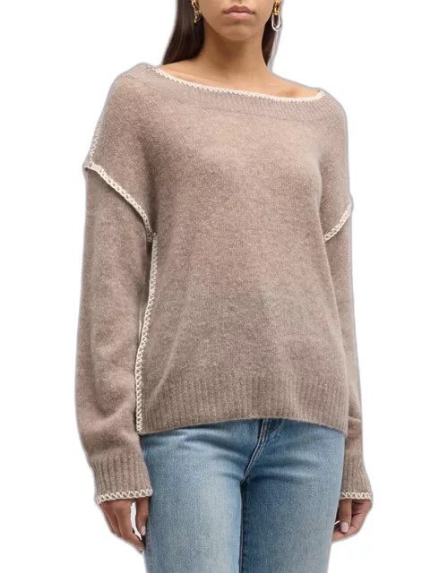 Cashmere Embroidered Funnel-Neck Sweater