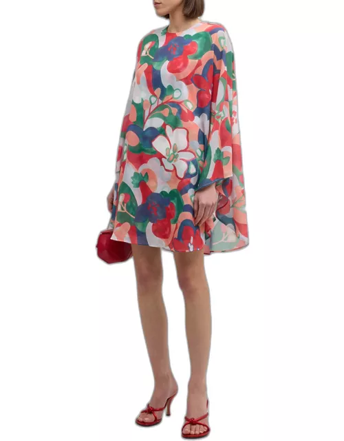 Bree Floral-Print Cape-Sleeve Mini Dres